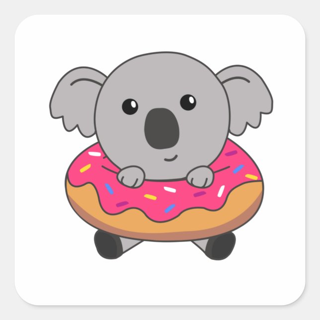 Pegatina Cuadrada Dulce Koala Koalas Loaf Donut Sprinkles Pink (Anverso)