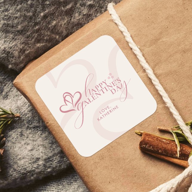 Pegatina Cuadrada Dulce Minimal Moderno Rosa Crema Script Galentines (Subido por el creador)