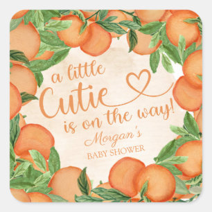 Pegatina Cuadrada Dulce Naranja Neutral Baby Shower