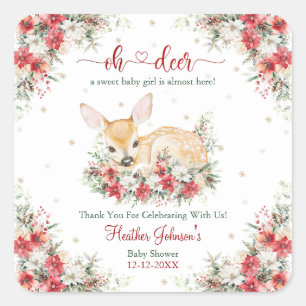 Pegatina Cuadrada Dulce Navidad, Oh Ciervo, Baby Shower