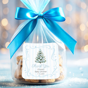 Pegatina Cuadrada Dulce Niño de Invierno Azul Navidad Agradecimiento