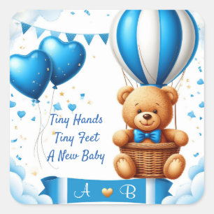 Pegatina Cuadrada Dulce Osito Cumpleaños Baby Shower 🧸