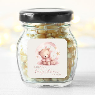 Pegatina Cuadrada Dulce Oso Aquarela Baby Shower de Niña