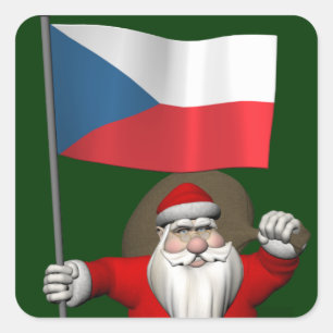 Pegatina Cuadrada Dulce Papá Noel con bandera de República Checa