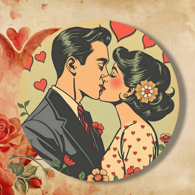 Pegatina Cuadrada Dulce Pareja de Mediados del Siglo Art Pop Retro (Subido por el creador)