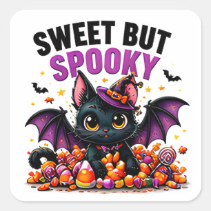 Pegatina Cuadrada Dulce Pero Espeluznante Gatito Murciélago Negro Ha
