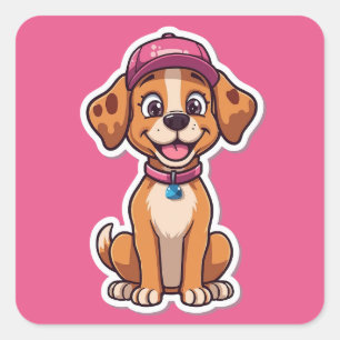 Pegatina Cuadrada Dulce perro caricaturista - Cachorro feliz en Pega