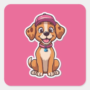 Pegatina Cuadrada Dulce perro caricaturista - Cachorro feliz en Pega