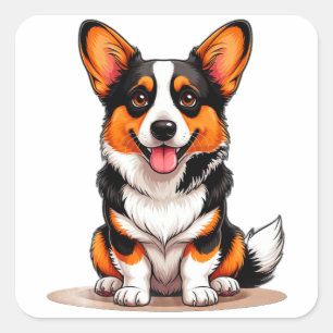 Pegatina Cuadrada Dulce personaje de cachorro de Cardigan Welsh Corg