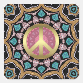 Pegatina Cuadrada Dulce rosa y dorado Groovy Paz Mandala Energía Oro