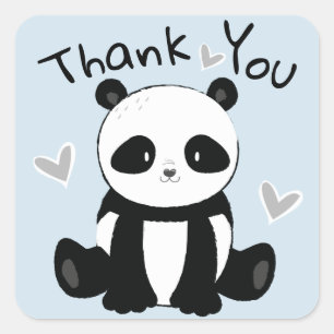 Pegatina Cuadrada Dulce Sitting Panda Bear Gracias