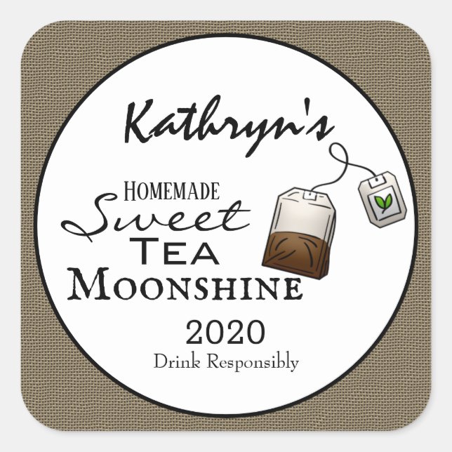 Pegatina Cuadrada Dulce Té casero Moonshine personalizado (Anverso)