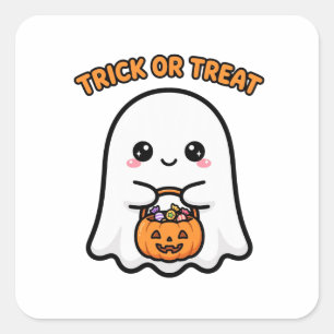 Pegatina Cuadrada Dulce truco o trato de fantasma de Halloween