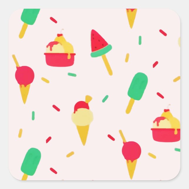 Pegatina Cuadrada Dulce verano Diversión Arcoiris helado Rociadores (Anverso)