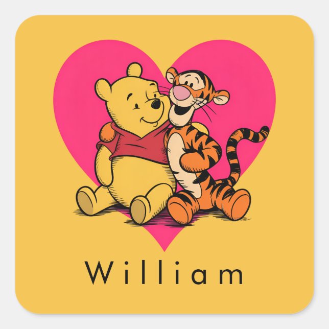 Pegatina Cuadrada Dulce Winnie the Pooh y Tigger (Anverso)