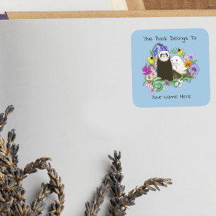 Pegatina Cuadrada Dulce y Caprichosa Placa de Libro de Hurones Azule