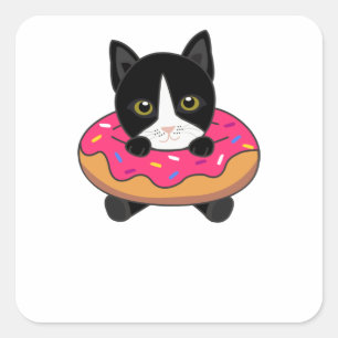 Pegatina Cuadrada Dulces Animales Graciosos De Gato En Gatos Gracios