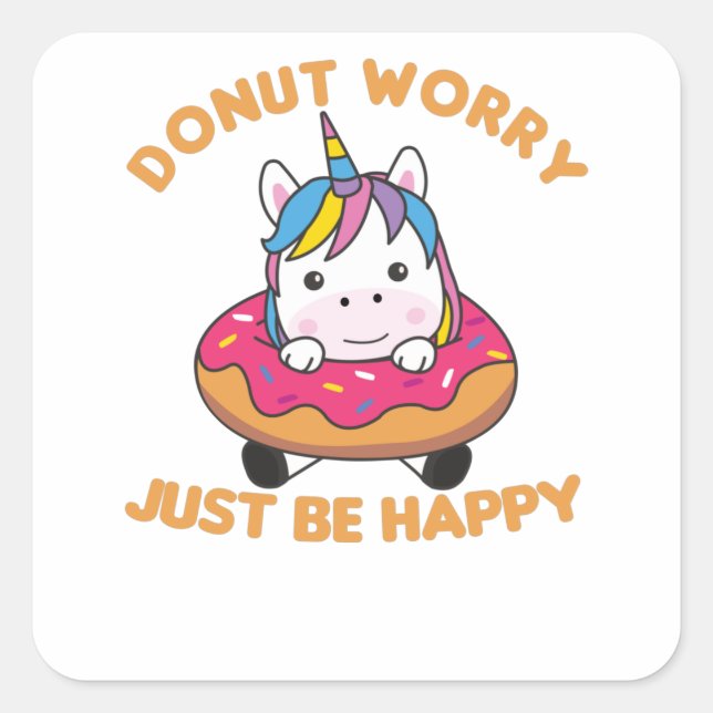 Pegatina Cuadrada Dulces Animales Graciosos De Unicornio En Rosa Don (Anverso)