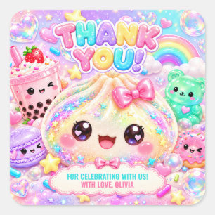 Pegatina Cuadrada Dulces Bao de Purpurina Squishy Fiesta Cumpleaños