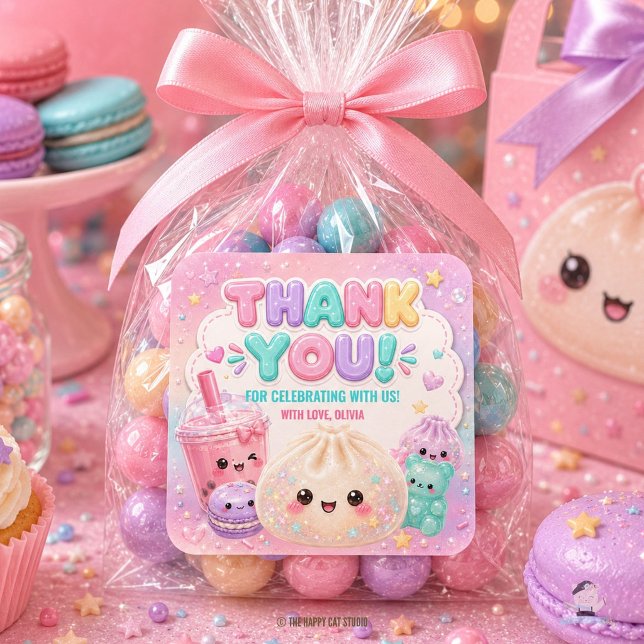 Pegatina Cuadrada Dulces Bao Glitter Dumpling Squishy Fiesta Cumplea (Cute Glitter Dumpling Bao Squishy Party Birthday Square Sticker )