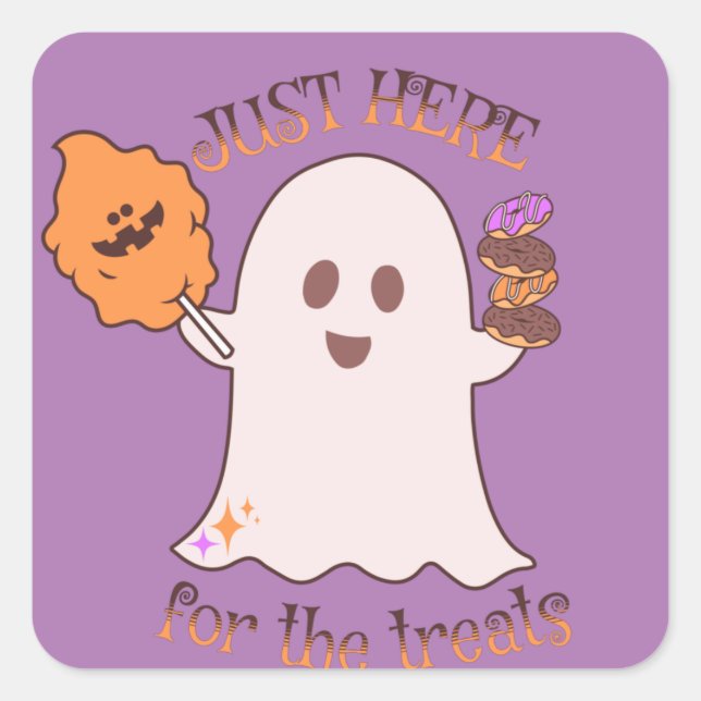 Pegatina Cuadrada Dulces de Halloween Fantasma y Dulces Fiesta   (Anverso)