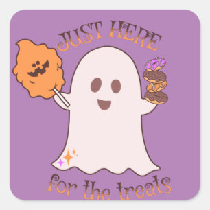 Pegatina Cuadrada Dulces de Halloween Fantasma y Dulces Fiesta  