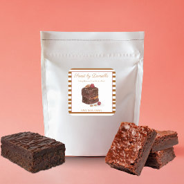 Pegatina Cuadrada Dulces de Panadería Brownie Acuarela