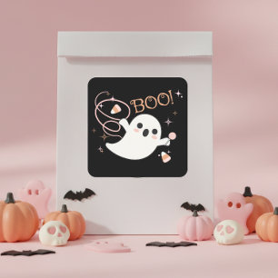 Pegatina Cuadrada Dulces espeluznantes Fantasmas amistosos BOO ID132