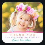 Pegatina Cuadrada Dulces gracias Pegatinas del cumpleaños de la foto<br><div class="desc">Estos pegatinas,  encantadores y coloridos,  son perfectos para un cumpleaños o cualquier otra ocasión especial. Úsalos para las etiquetas,  sellos para sobres,  quequitos y más. Los colores de texto se pueden personalizar a cualquier color que desee. Reemplace la foto de la plantilla antes de comprarla.</div>