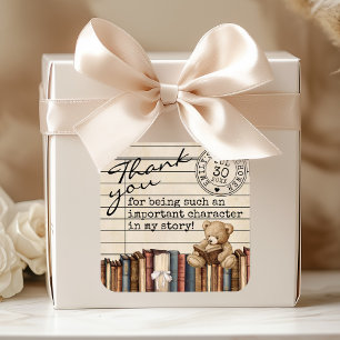 Pegatina Cuadrada Dulces libros antiguos Osito de peluche Favor de b