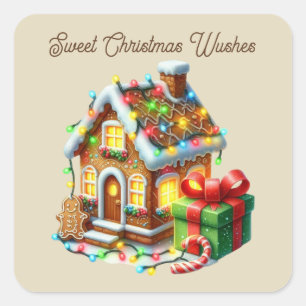 Pegatina Cuadrada Dulces Navidades Deseos de agregar casa de pan de
