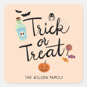 Pegatina Cuadrada Dulces o trucos de Halloween