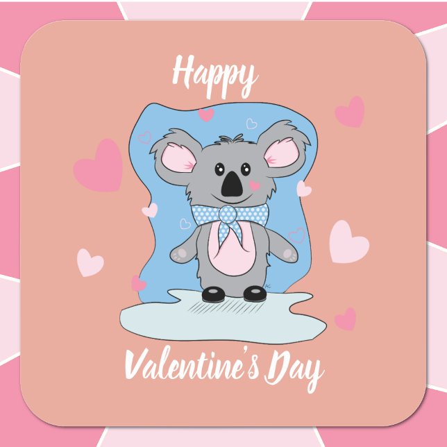 Pegatina Cuadrada Dulces pegatinas El día de San Valentín de koala (Subido por el creador)