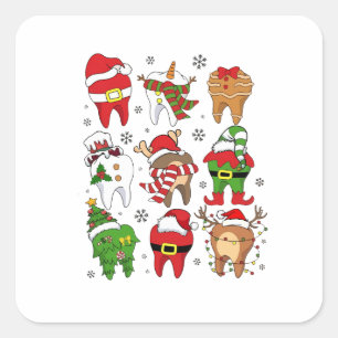 Pegatina Cuadrada Dulces Personajes Dentales de Navidad, Divertida F