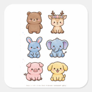 Pegatina Cuadrada Dulces Stickers de Animales Kawaii Set de Oso Ci