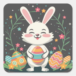 Pegatina Cuadrada Dulces y juguetones huevos de conejo de Pascua Sti