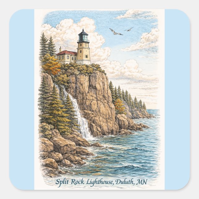 Pegatina Cuadrada Duluth, MN, Split Rock Lighthouse Stickers (Anverso)