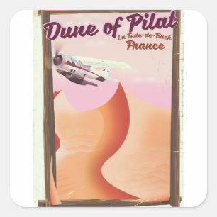 Pegatina Cuadrada Duna de Pilat, cartel vintage de viaje a Francia.