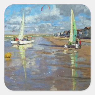 Pegatina Cuadrada Dunas Francia del rebuzno de la reflexión