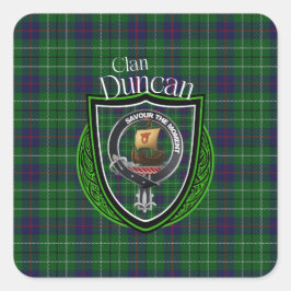 Pegatina Cuadrada Duncan Scottish Clan Tartán y Escudo