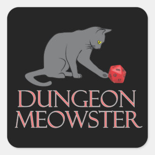 Pegatina Cuadrada Dungeon Meowster Funny RPG Cat con dados