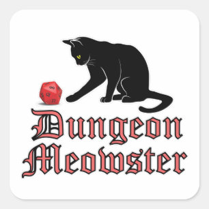 Pegatina Cuadrada Dungeon Meowster Funny RPG Cat con dados