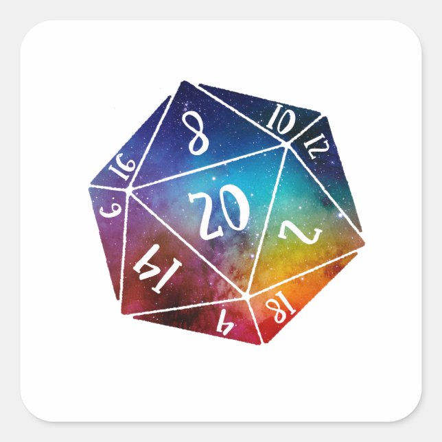Pegatina Cuadrada Dungeons and Dragons, D20 (Anverso)