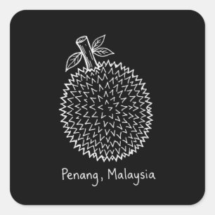 Pegatina Cuadrada Durian de Penang, Malasia
