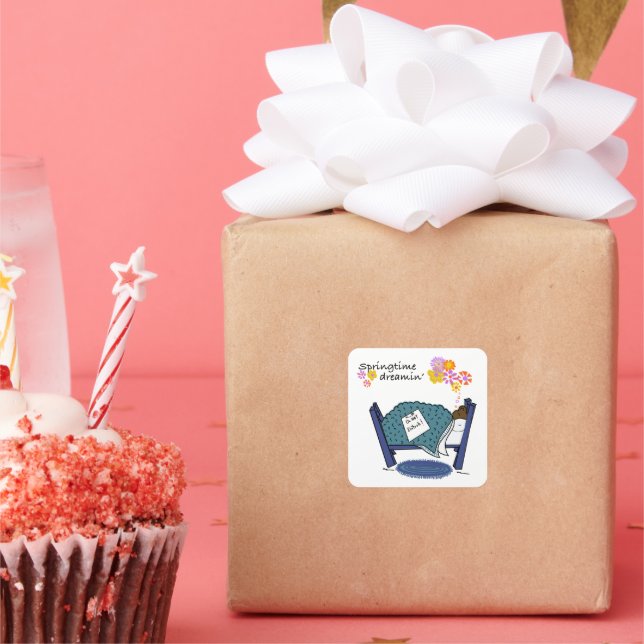 Pegatina Cuadrada Durmiendo arrojo soñando con la primavera (Fiesta)