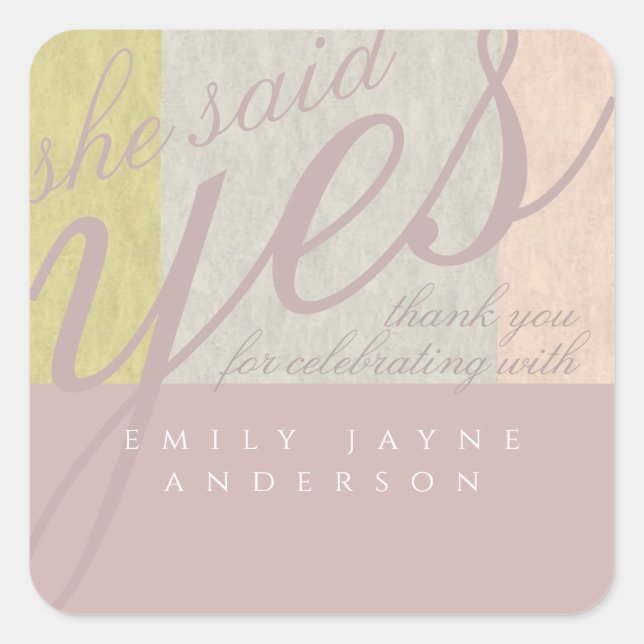 Pegatina Cuadrada Dusky Pink Modern Bridal Shower (Anverso)