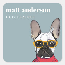 Pegatina Cuadrada Dusky Retro Rojo Azul Rojo Bulldog Francés entrena