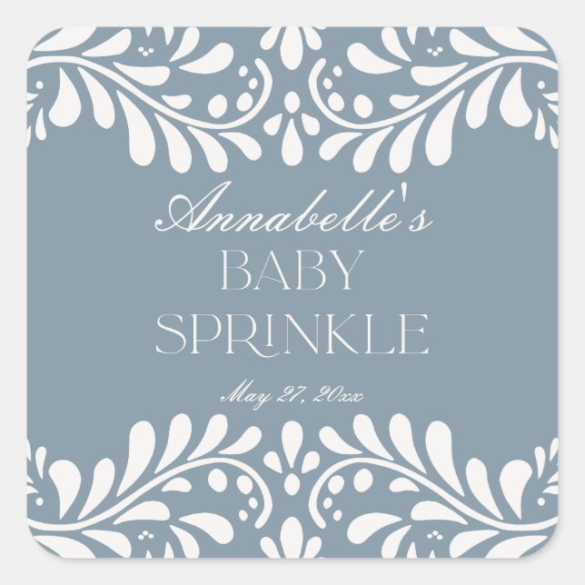 Pegatina Cuadrada Duste Blue Talavera Tile Fiesta Bebé Sprinkle (Anverso)