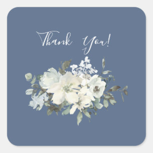 Pegatina Cuadrada Duste Blue & White Floral Gracias - Azul