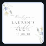 Pegatina Cuadrada Duste Blue Wildflower Bridal Shower<br><div class="desc">Diseñado para dejar una impresión duradera, este elegante pegatina "gracias" sirve como el toque de despedida perfecto para los favores de ducha de novia, sobres o keepsakes invitados. El suave y polvoriento borde azul y flores silvestres delicadamente ilustradas crean una sensación de cierre que se siente tanto personal como pulida....</div>